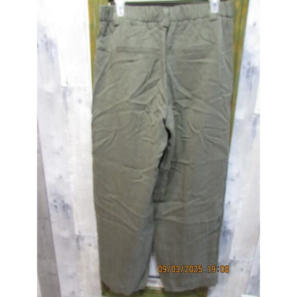 A New Day size 8 wide leg dark green pants fall button zipper elastic back comfy - Picture 7 of 9